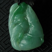 糯冰种晴水飘翠缅甸翡翠“竹节鹦鹉”挂件