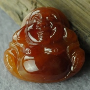 糯冰种红翡缅甸翡翠笑佛挂件