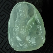 冰种飘花缅甸翡翠莲花观音挂件