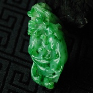 糯冰种满绿飘花缅甸翡翠草龙挂件
