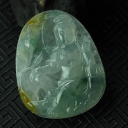 冰种飘花带黄翡缅甸翡翠“莲花观音”挂件