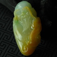 糯冰种黄加绿缅甸翡翠寿星挂件