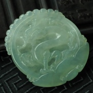 糯冰种晴水略飘花缅甸翡翠龙凤对牌