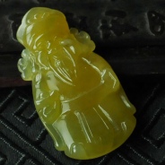 糯冰种黄翡缅甸翡翠财神挂件