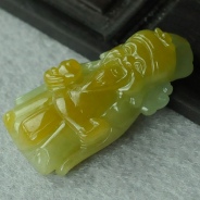 糯冰种黄翡青色缅甸翡翠财神挂件