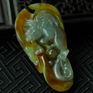 糯冰种红黄翡缅甸翡翠龙凤挂件