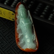 糯冰种红翡缅甸翡翠观音挂件