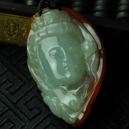 糯冰种红翡缅甸翡翠观音头挂件