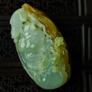 冰种黄翡缅甸翡翠“欢喜富贵”挂件