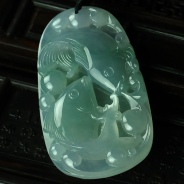 冰种晴水缅甸翡翠“鲤鱼跃龙门”挂件