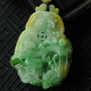 糯冰种黄加绿缅甸翡翠“跃龙花篮”挂件