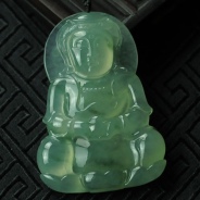 冰种飘花缅甸翡翠观音挂件