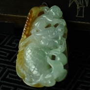 糯冰种红黄翡“望子成龙”挂件