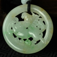 糯冰种黄加绿缅甸翡翠马牌挂件