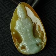 糯冰种黄翡缅甸翡翠观音挂件