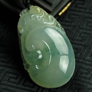 冰种黄翡飘花缅甸翡翠如意挂件