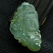 冰玻种晴水缅甸翡翠观音头挂件