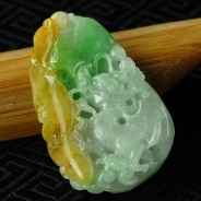 糯冰种黄加绿缅甸翡翠龙行如意挂件