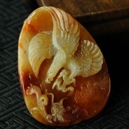 糯冰种红黄翡缅甸翡翠大展鸿途挂件