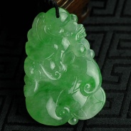 冰种翠色缅甸翡翠满绿如意貔貅挂件