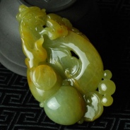 糯冰种黄翡缅甸翡翠福禄寿挂件
