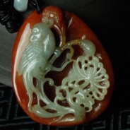 糯冰种红翡缅甸翡翠富贵鸟挂件