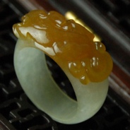 冰种黄翡缅甸翡翠貔貅指环