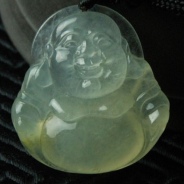 玻璃种淡黄翡缅甸翡翠玉佛挂件
