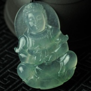 冰种飘花缅甸翡翠观音挂件