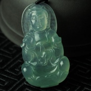 冰种飘花缅甸翡翠观音挂件