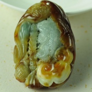 糯冰种三彩缅甸翡翠猫蝶富贵挂件