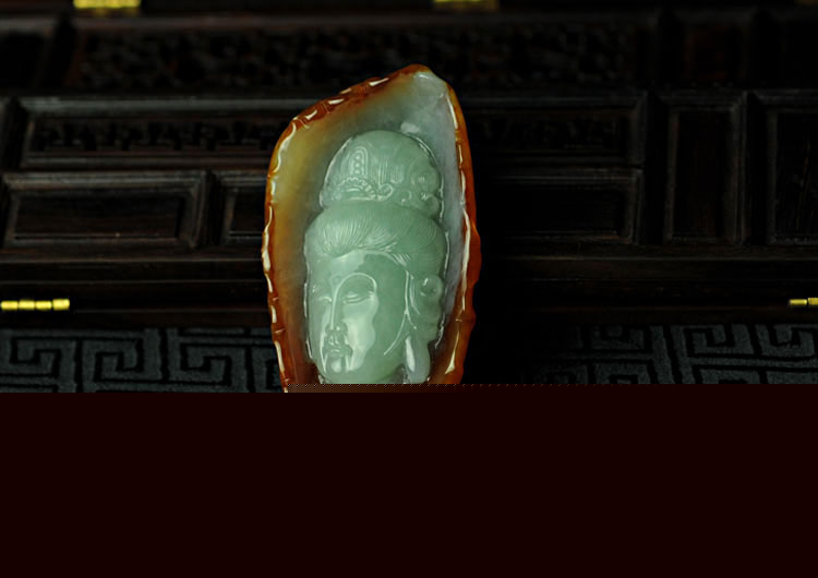 糯冰种黄翡缅甸翡翠观音头挂件