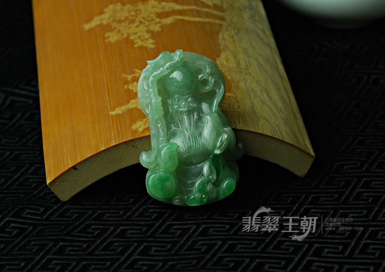 糯冰种飘翠缅甸翡翠寿星挂件