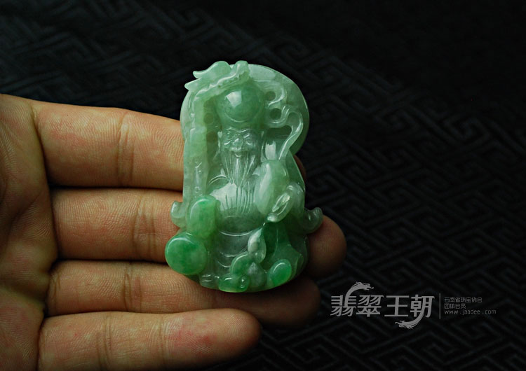 糯冰种飘翠缅甸翡翠寿星挂件