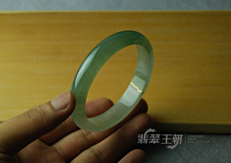 冰种蓝晴水缅甸翡翠贴金如意手镯（60.2）