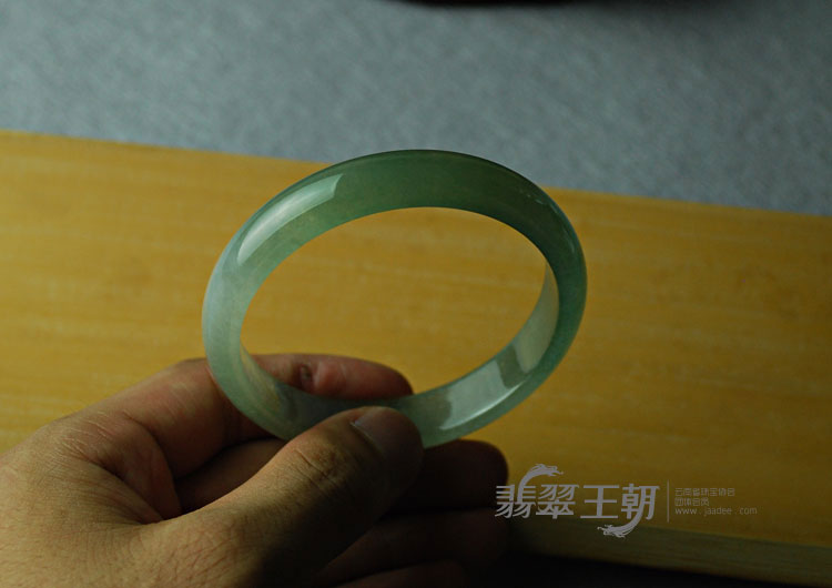冰种蓝晴水缅甸翡翠贴金如意手镯（60.2）