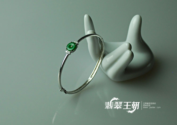 糯冰种高绿925银镀白金缅甸翡翠平安镯（55.9-51.2）