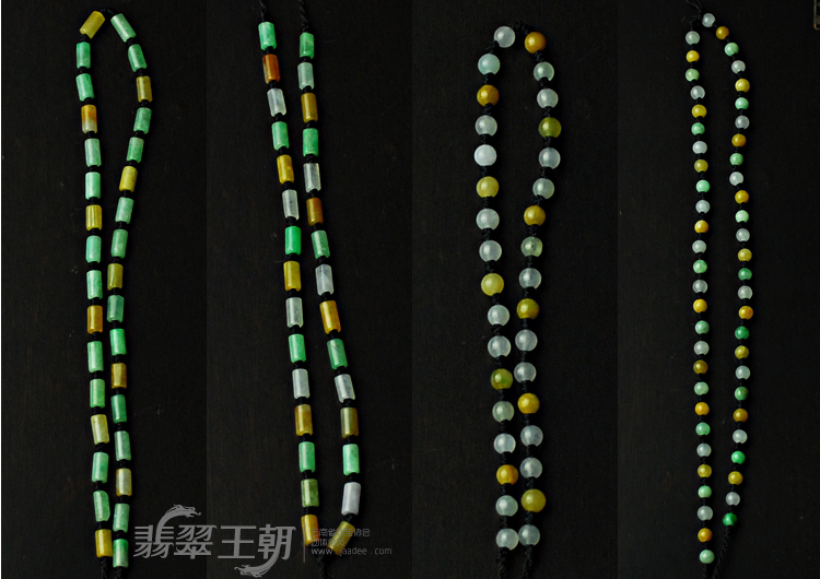 糯冰种三彩缅甸翡翠三彩珠链绳（单价）