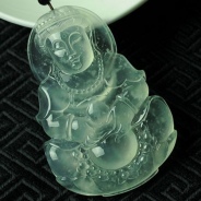 【观得自在】玻璃种莹光缅甸翡翠观音挂件