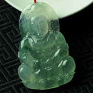 冰玻种飘花缅甸翡翠观音挂件