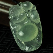 冰玻种飘花莹光缅甸翡翠逍遥佛挂件（一对）