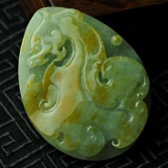 糯冰种晴水黄翡缅甸翡翠龙凤牌挂件