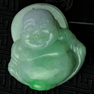 糯冰种春带彩缅甸翡翠玉佛挂件