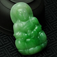 糯冰种翠色缅甸翡翠观音挂件