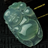 冰玻种飘花缅甸翡翠玉佛挂件