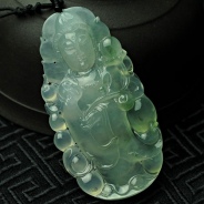 冰玻种飘花缅甸翡翠观音挂件