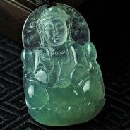 冰玻种飘花缅甸翡翠观音挂件