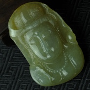 糯冰种黄翡缅甸翡翠观音头挂件