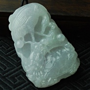 糯冰种淡紫色缅甸翡翠龟鹤延年挂件