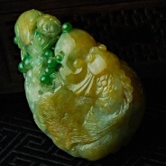 糯冰种黄加绿缅甸翡翠金玉满堂手玩